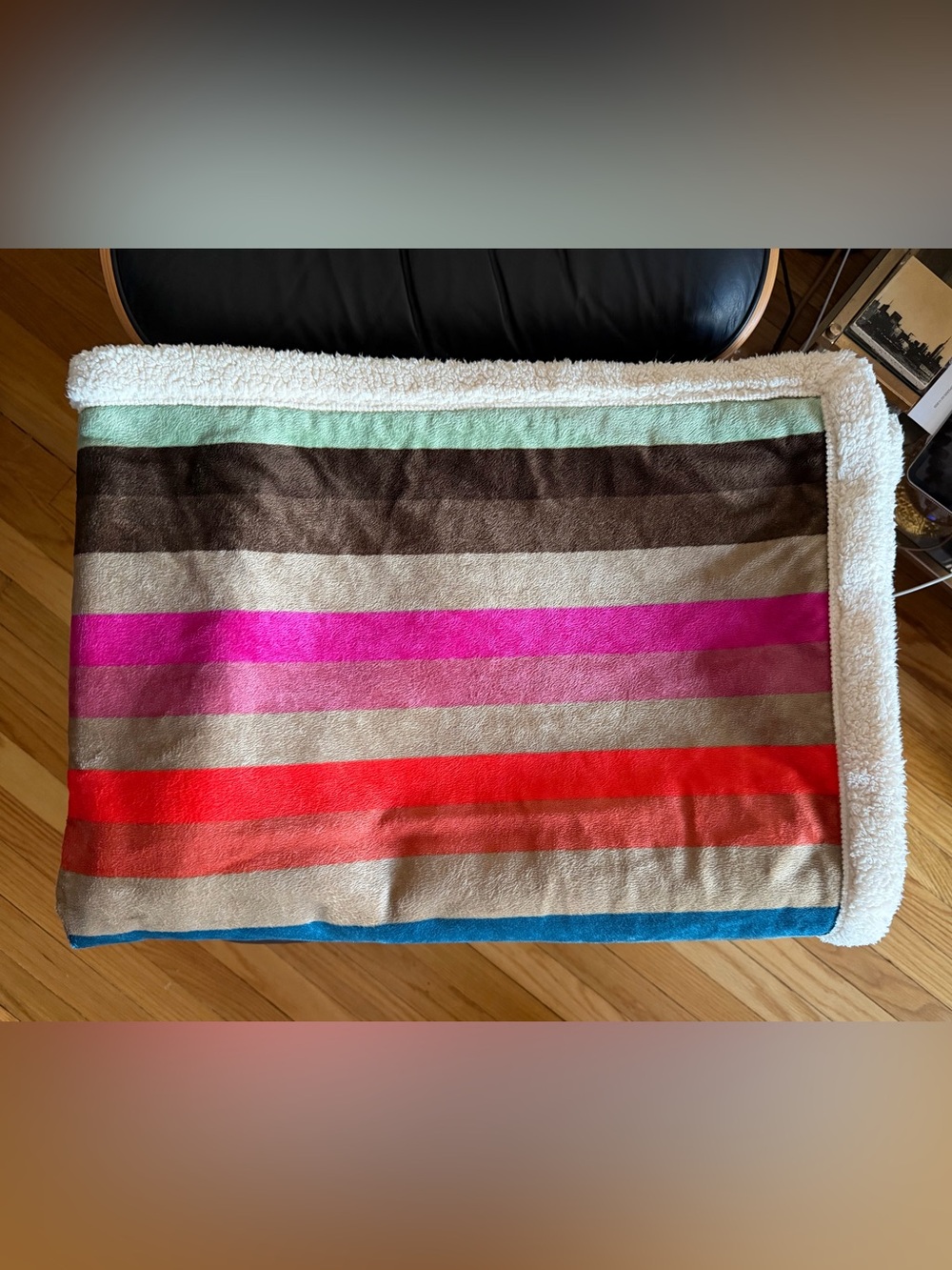 Lands' End Multi Color Striped Sherpa Throw